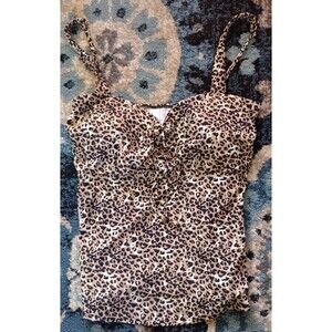 Relleciga Womens XL Leopard Ruched Bandeau Tank Top Bikini Bathing Suit Top